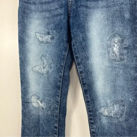 Hudson Girl's 10 Flared Jeans Stone Wash Distressed Patches High Rise Denim - Picture 4 of 12